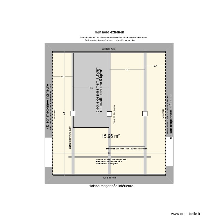 plafond still prim tech bis. Plan de 1 pièce et 16 m2