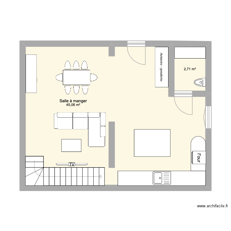 bas maison souliers. Plan de 2 pièces et 48 m2