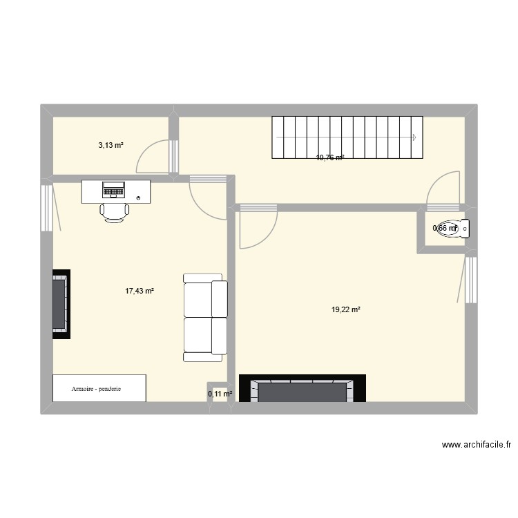 1er etage. Plan de 6 pièces et 51 m2