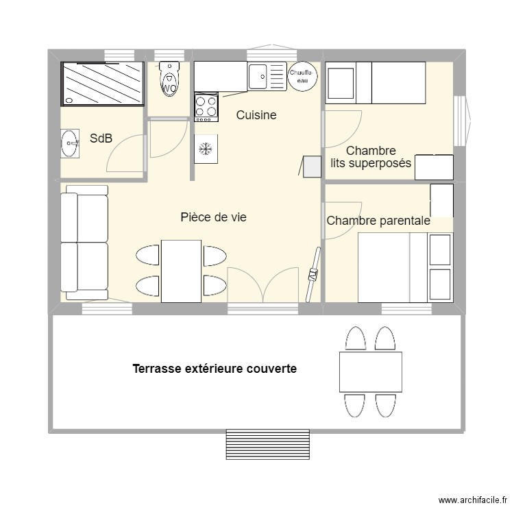 Chalets 4 personnes. Plan de 5 pièces et 36 m2