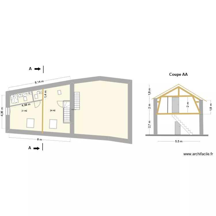&eacute;tage projet. Plan de 1  et 93 m²