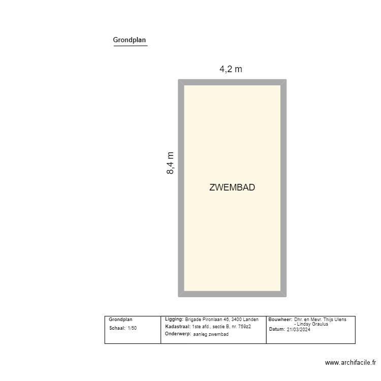 Vergunning_zwembad_grondplan. Plan de 1 pièce et 30 m2