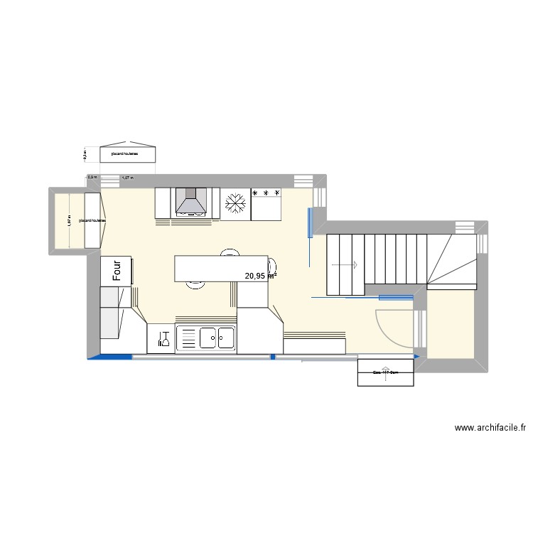 cuisine estrade 2. Plan de 1 pièce et 21 m2