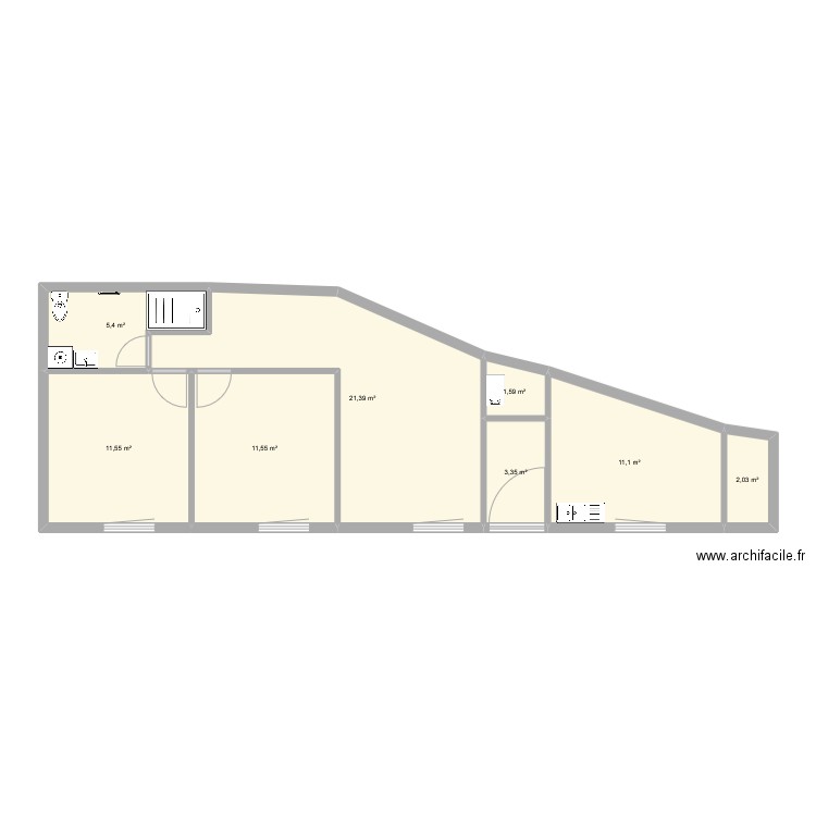 Projet 1. Plan de 8 pièces et 68 m2