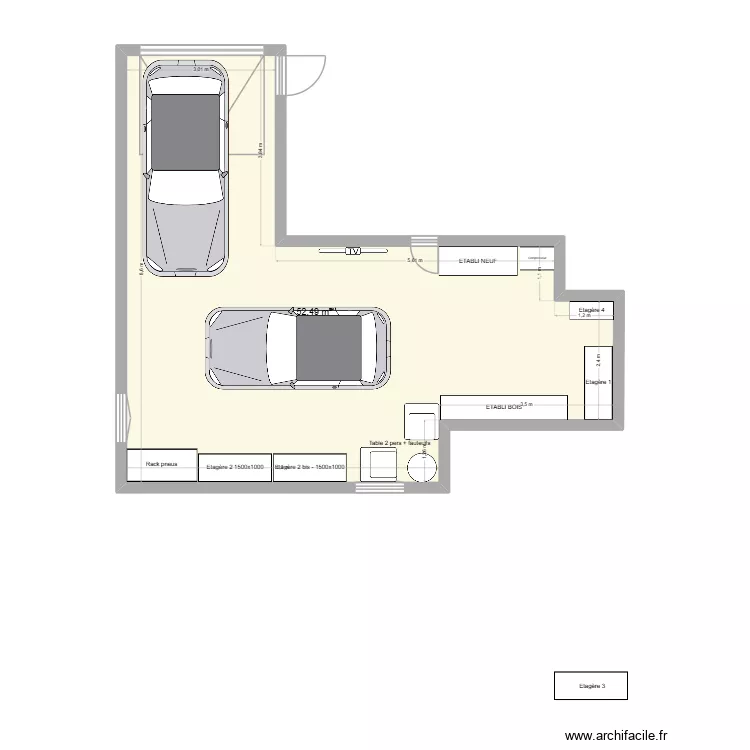 Garage perso. Plan de 1  et 52 m²