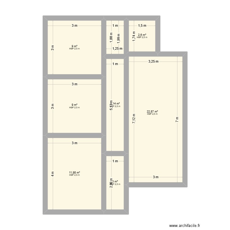 Allan. Plan de 7 pièces et 64 m2