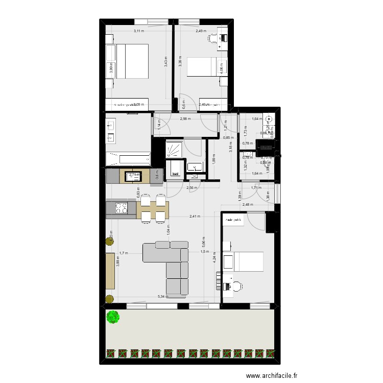 Brignais. Plan de 16 pièces et 107 m2