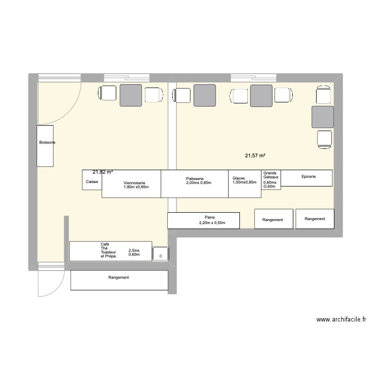 Patisserie. 3. Plan de 2 pièces et 43 m2
