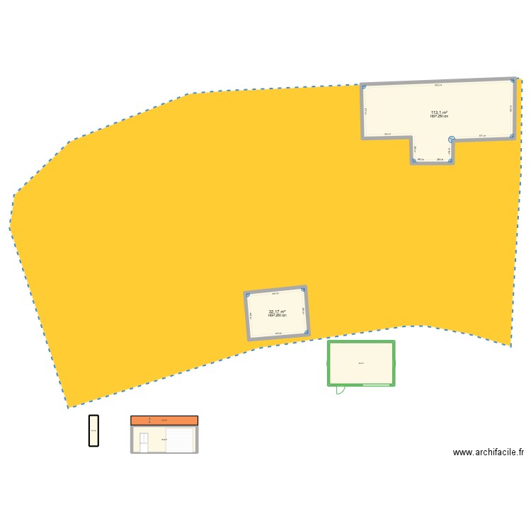 garage. Plan de 2 pièces et 36 m2