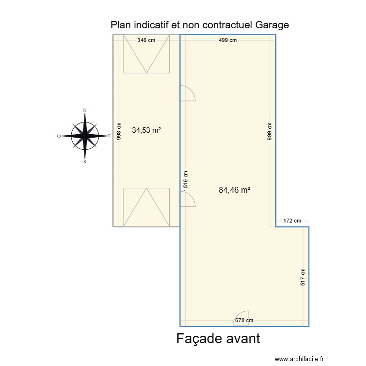 senzeilles Garage. Plan de 2 pièces et 119 m2