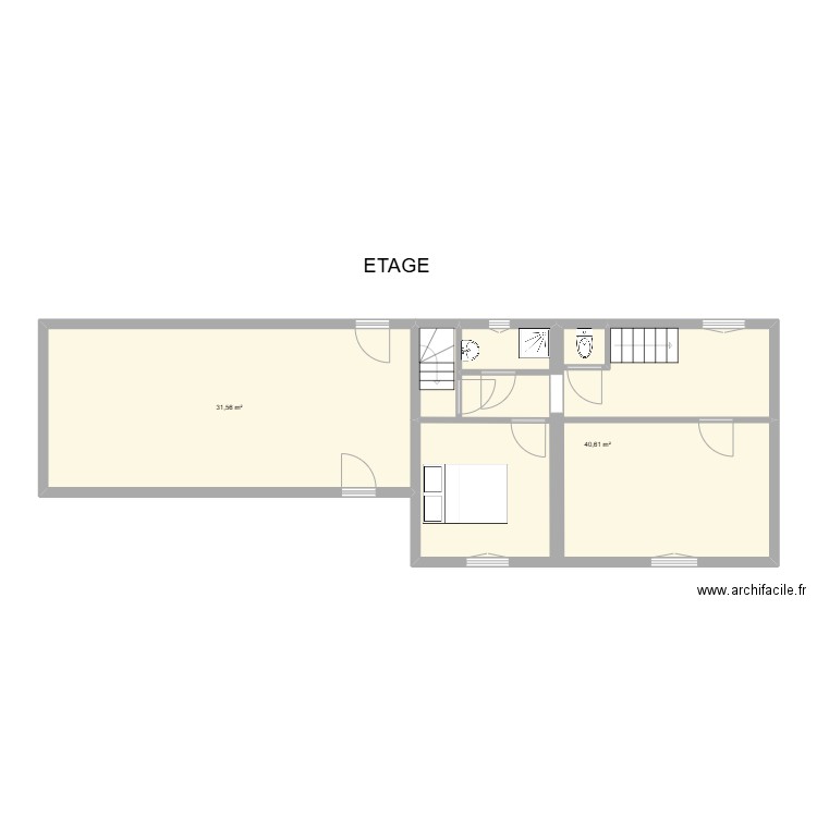 verdilly.1. Plan de 2 pièces et 72 m2