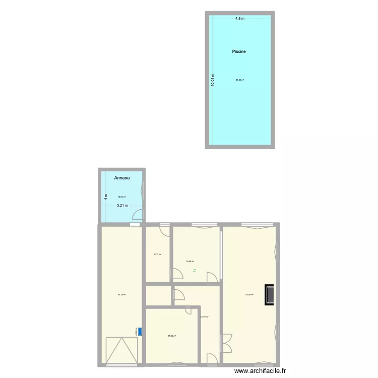 Maison HP Rez annexe. Plan de 15  et 348 m²