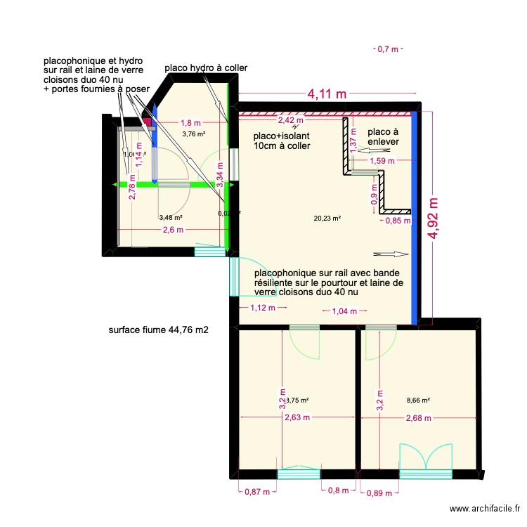 fiume pour plaquiste 2. Plan de 8 pièces et 46 m2