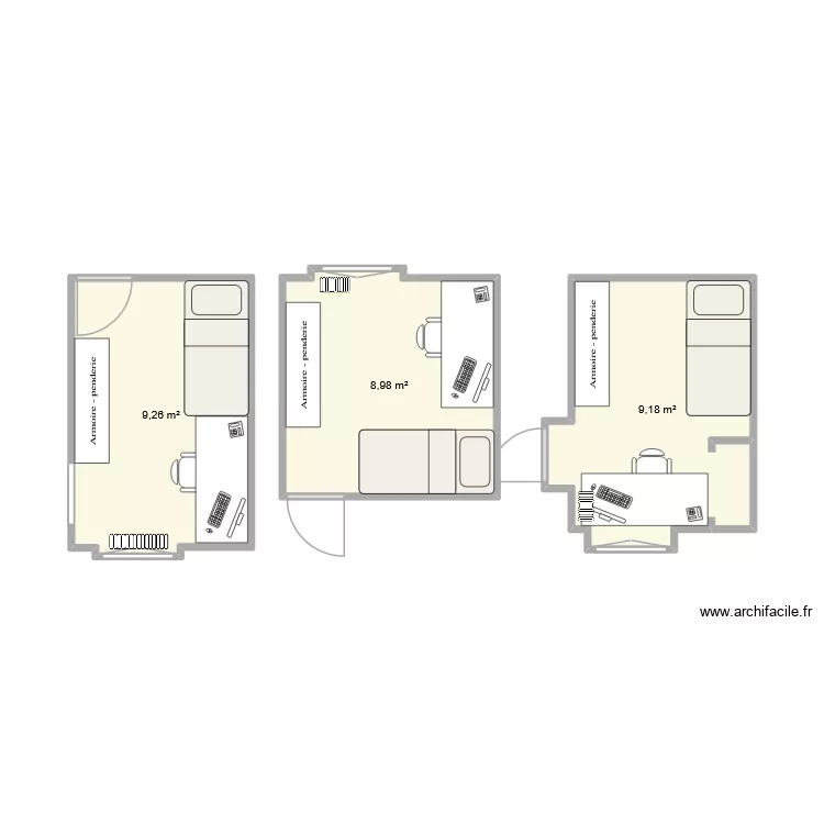 Chambres au mouling test. Plan de 3 Pièces et 27 m² Chambres au mouling test. Plan de 3 Pièces et 27 m²