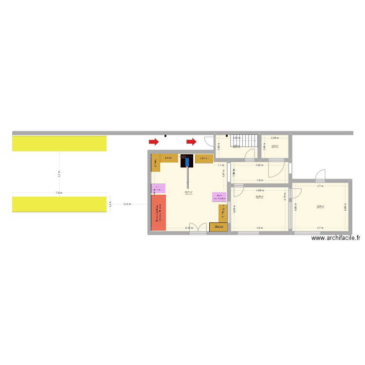 Plan suite mesures + Passage Magasinier 1. Plan de 5 pièces et 97 m2
