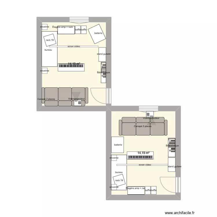 bureau. Plan de 2  et 28 m²