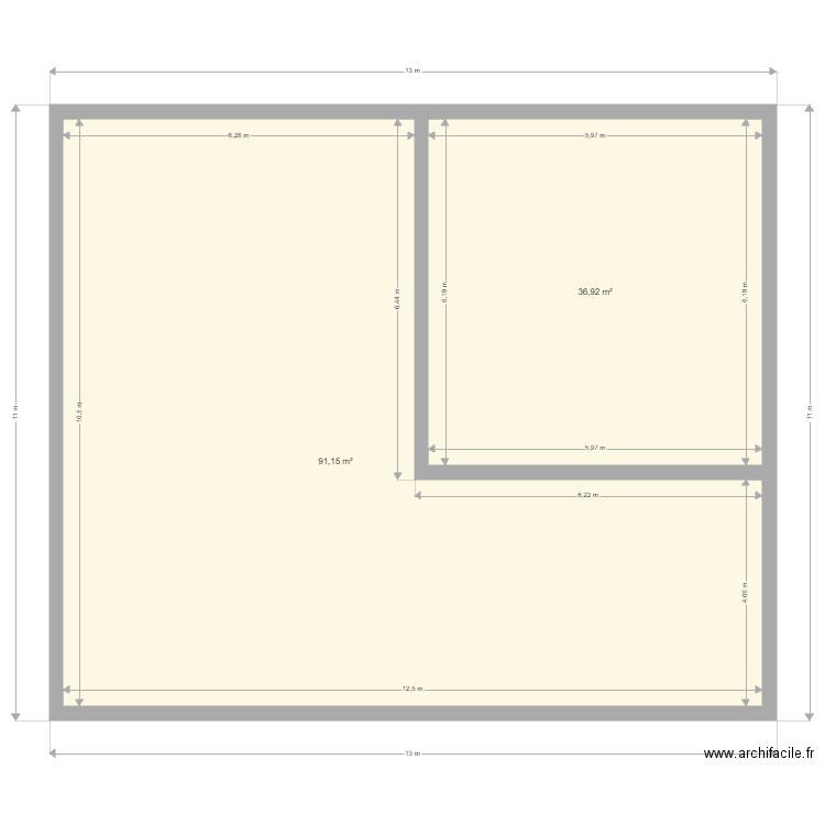 id 1. Plan de 2 pièces et 128 m2