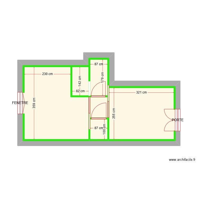 Appart 2 Cloisons. Plan de 2 pièces et 26 m2