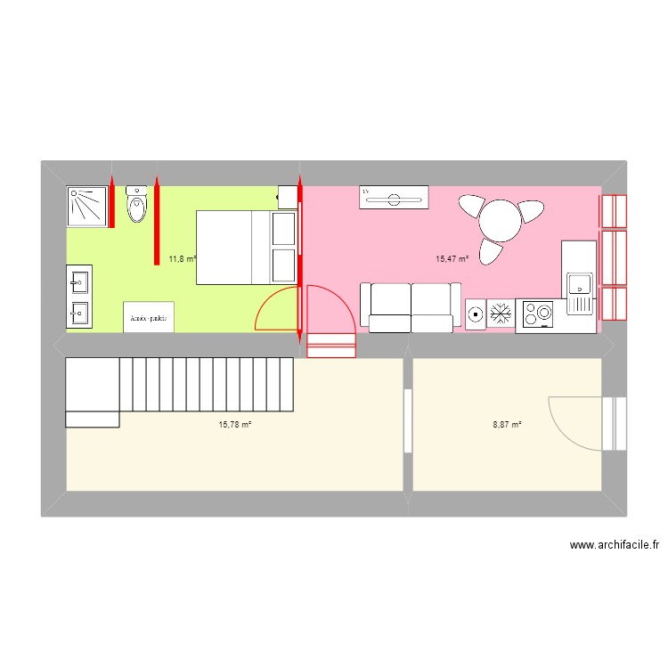 BARDEZ - RDC nouveau. Plan de 4 pièces et 52 m2