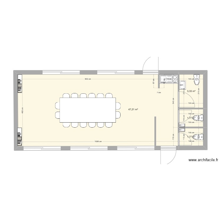 salle de reunion pineuilh . Plan de 4 pièces et 54 m2