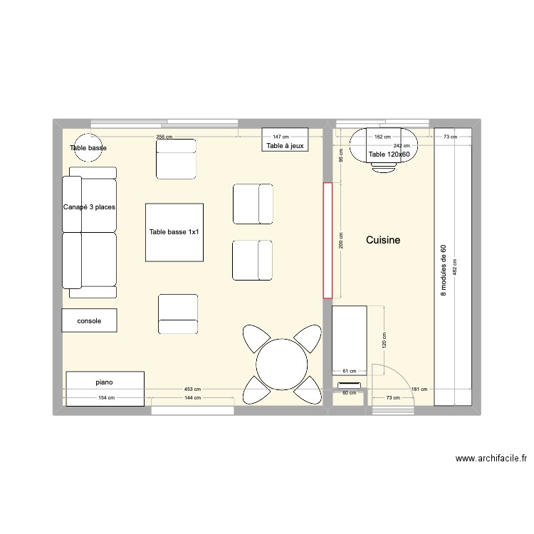 Cuisine Paris. Plan de 3 pièces et 33 m2