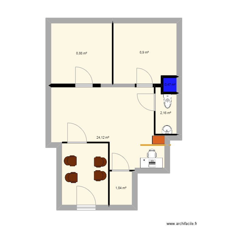 Cab 2. Plan de 6 pièces et 46 m2