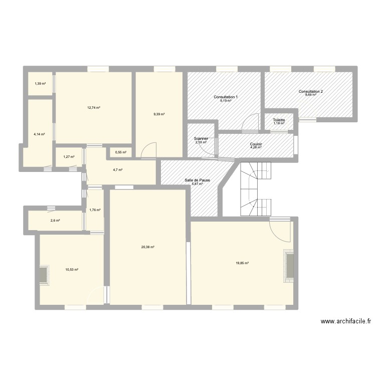 Plan Asnières Petit Cabinet. Plan de 18 pièces et 121 m2