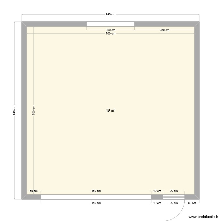 garage. Plan de 1 pièce et 49 m2