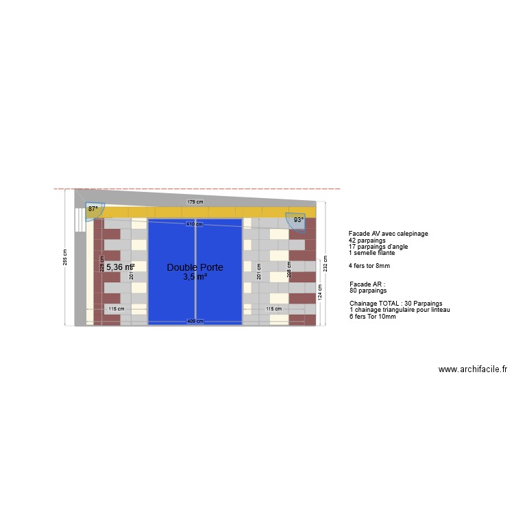 Facade atelier. Plan de 2 pièces et 9 m2