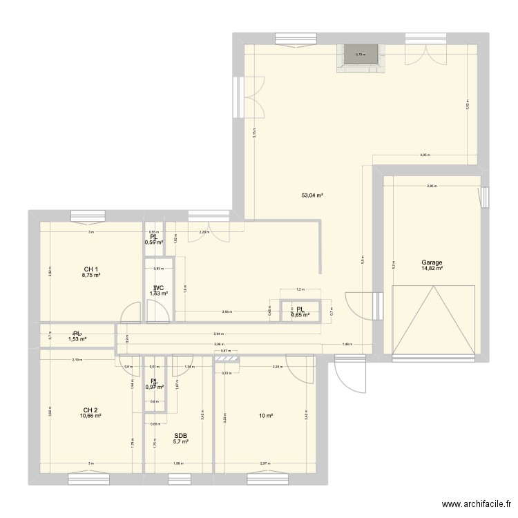 Bouloc-3. Plan de 12 pièces et 108 m2