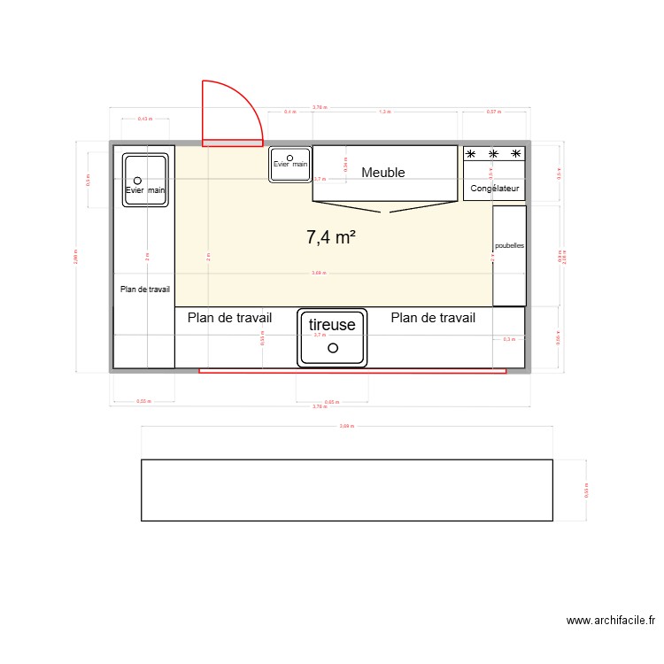caravane. Plan de 1 pièce et 7 m2