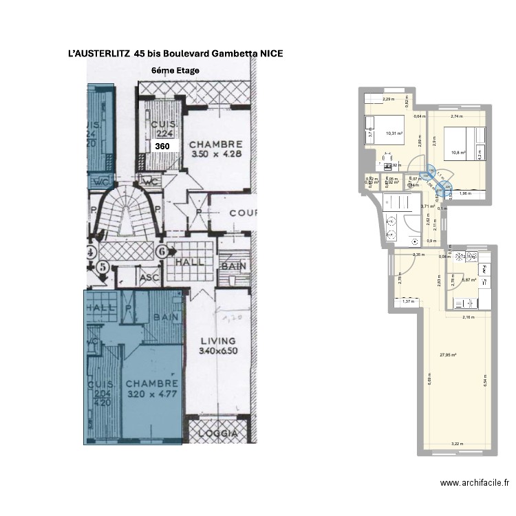 Plan projeté 2 45 G. Plan de 7 pièces et 60 m2