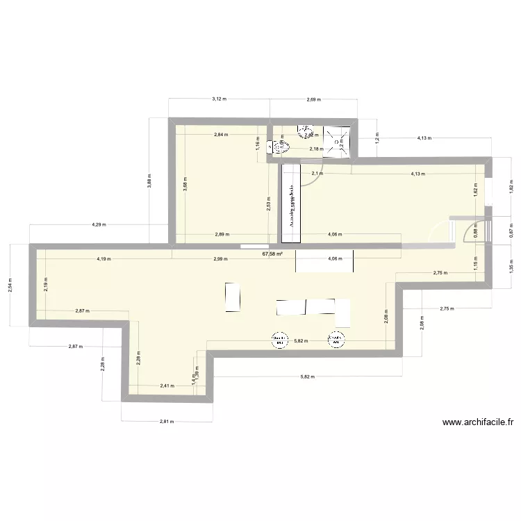 Z1.3. Plan de 1  et 68 m²