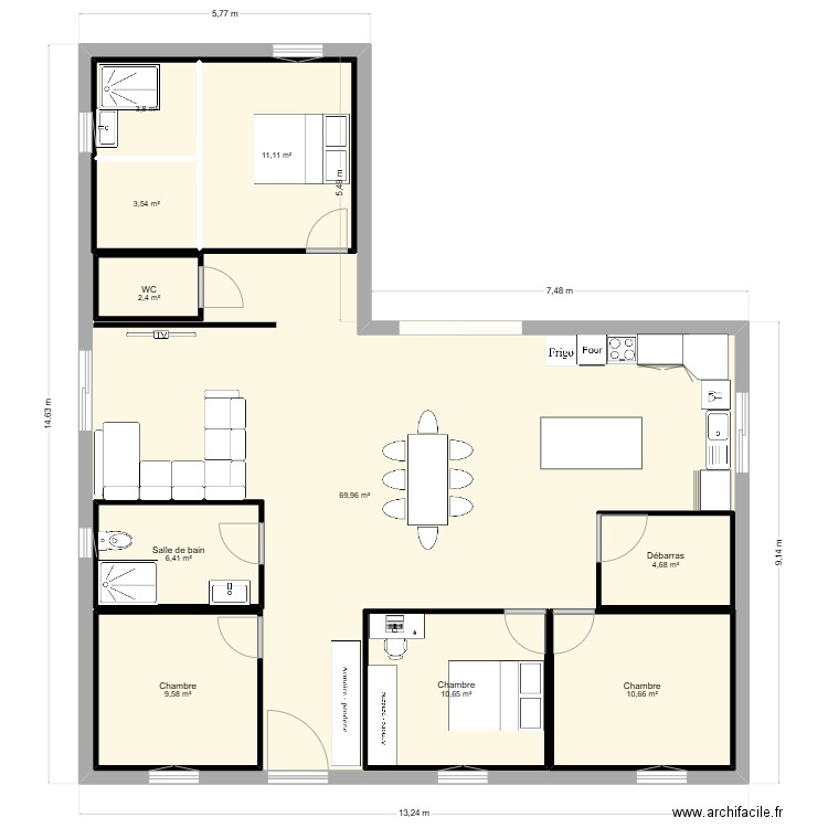 ébauche2. Plan de 10 pièces et 202 m2