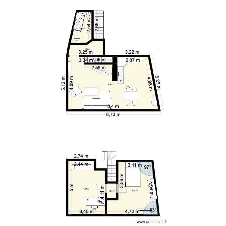 Saint Meen. Plan de 6 pièces et 81 m2
