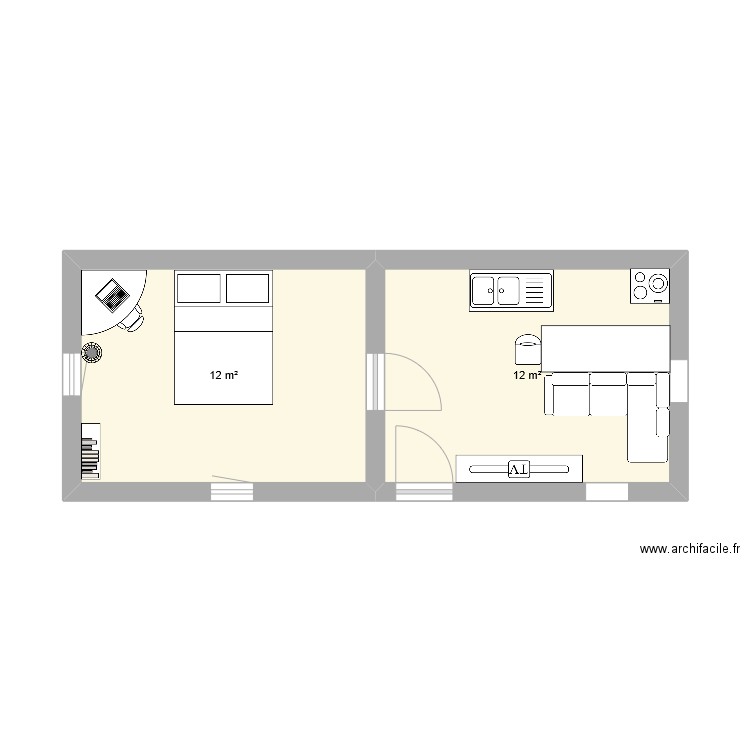 Maison 3D Lucas. Plan de 2 pièces et 24 m2