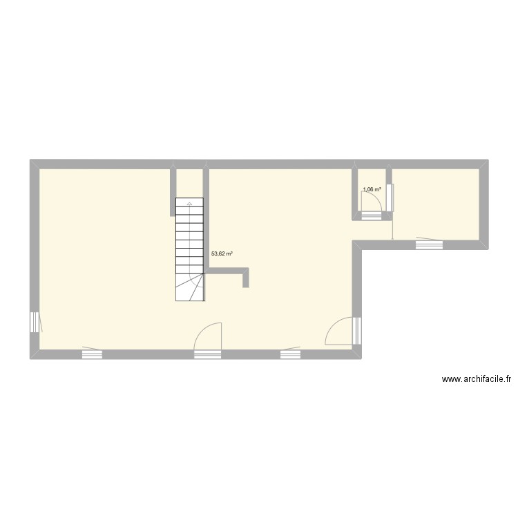 RDC Maison vierge. Plan de 2 pièces et 55 m2