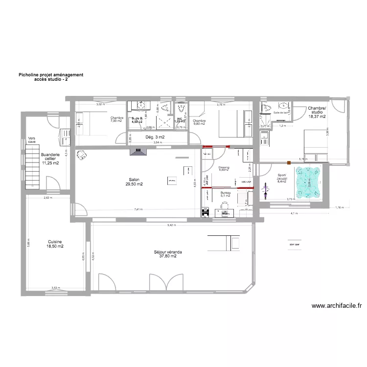 Picholine am&eacute;nagement acc&egrave;s studio 5. Plan de 