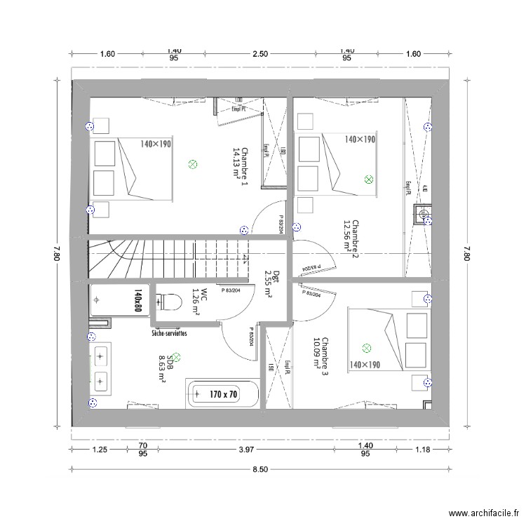 rdc +1. Plan de 4 pièces et 51 m2