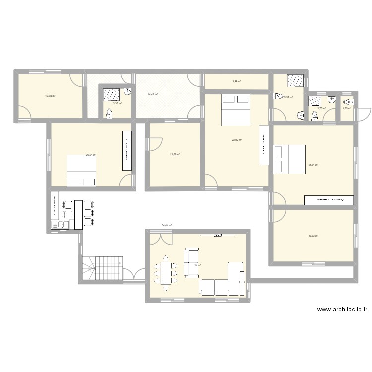 RIFF. Plan de 14 pièces et 218 m2