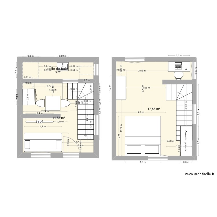 studio logbesou v. Plan de 3 pièces et 32 m2