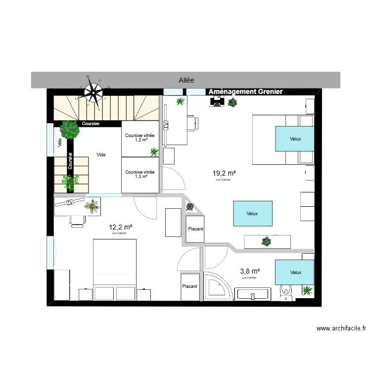 Plan Grenier aménagé. Plan de 0 pièce et 0 m2