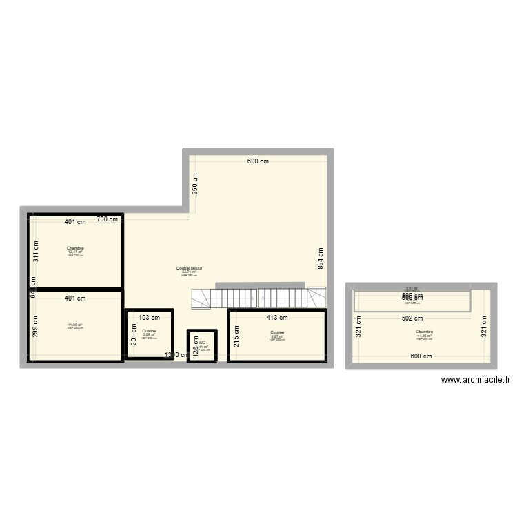 Mon T5 avec deux chambres à l'étage. Plan de 0 pièce et 0 m2