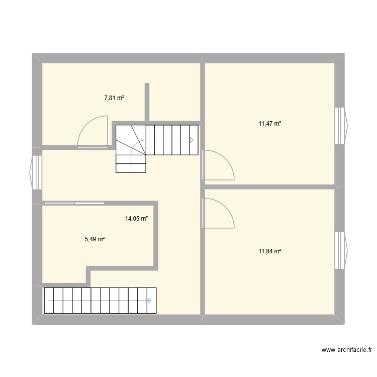 Premier étage maison VSM. Plan de 5 pièces et 51 m2