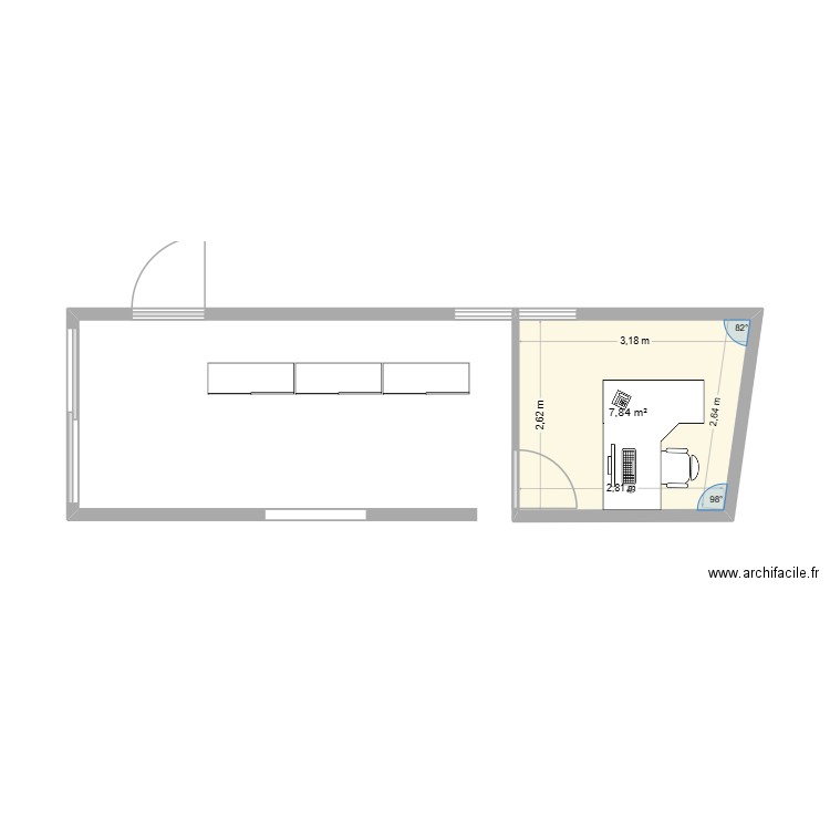 acceuil. Plan de 1 pièce et 8 m2