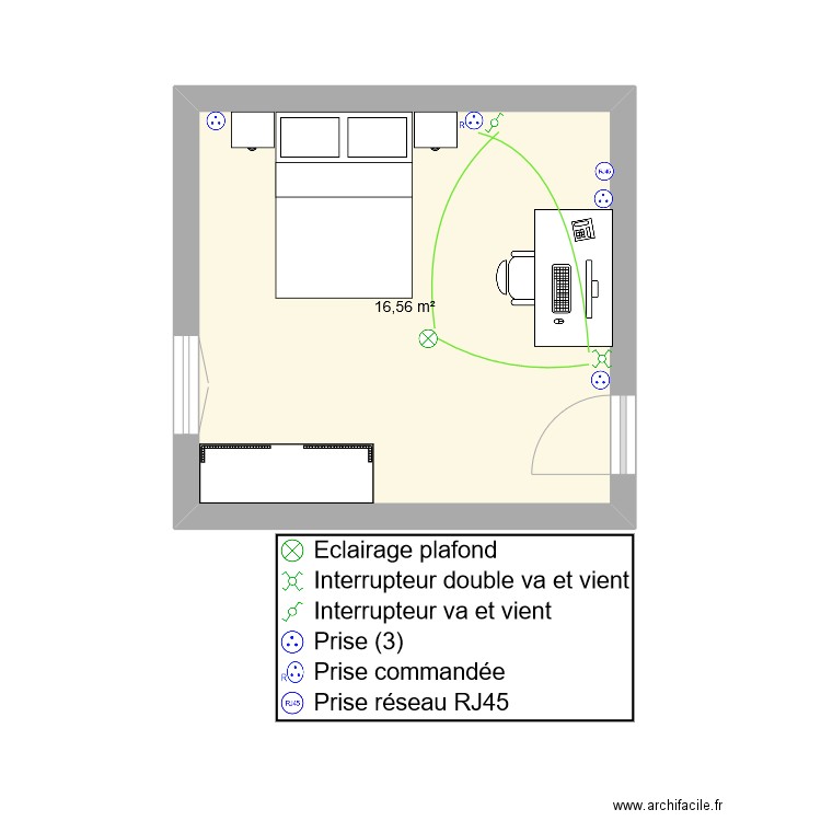 Chambre de Néo. Plan de 1 pièce et 17 m2