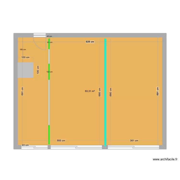 chez moi avec cuisine. Plan de 1 pièce et 63 m²