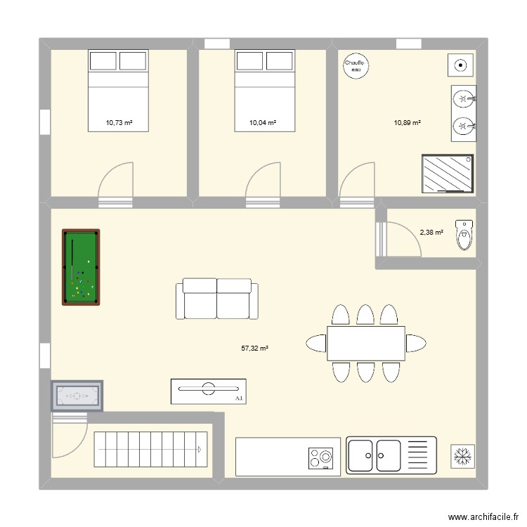 projet restaurant. Plan de 5 pièces et 91 m2