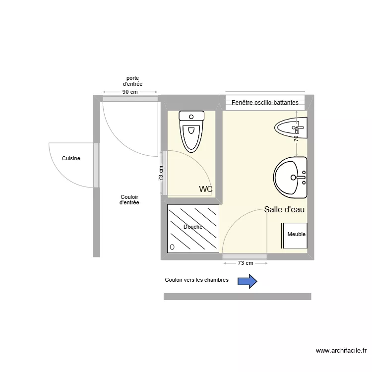 Salle d'eau BER existant. Plan de Salle d'eau BER existant. Plan de