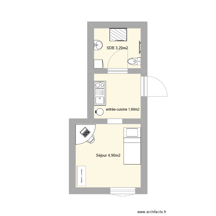 Studio 1. Plan de 3 pièces et 13 m2